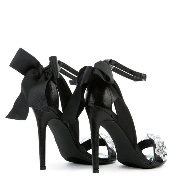 ☆ Cape Robbin Black Satin Upper Crystal Beading 4.5" Stiletto Heel - Picture 2 of 5